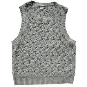 J Crew Cashmere Pointelle Sweater Vest Shell Gray Academia Preppy Quiet Luxury-M
